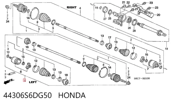 Półoś napędowa przednia lewa 44306S6DG50 Honda