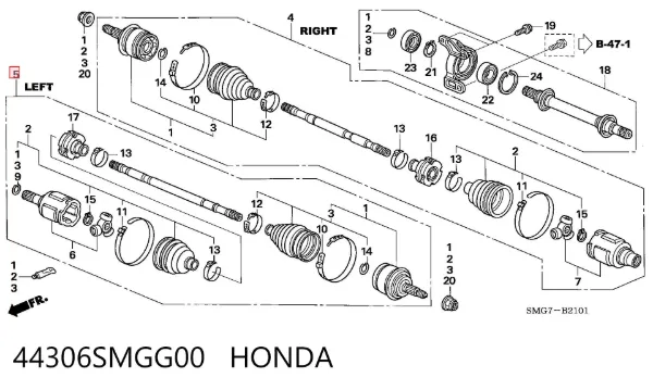 Półoś napędowa przednia lewa 44306SMGG00 Honda