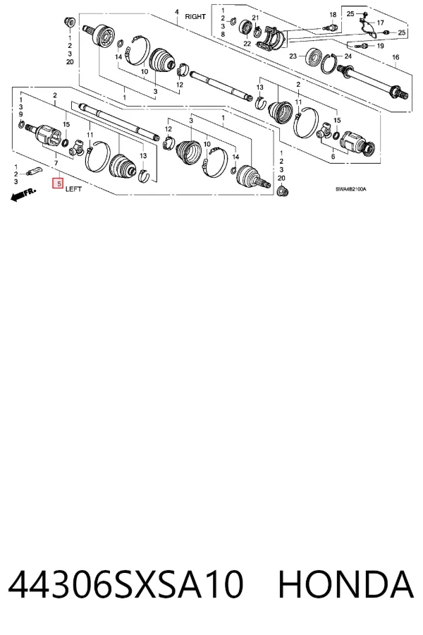 Półoś napędowa przednia lewa 44306SXSA10 Honda