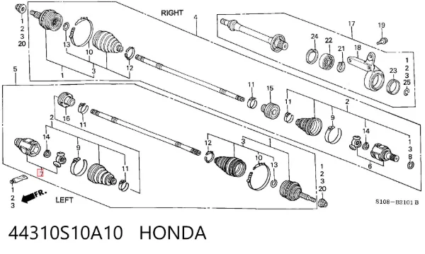 Przegub homokinetyczny wewnętrzny przedni lewy 44310S10A10 Honda