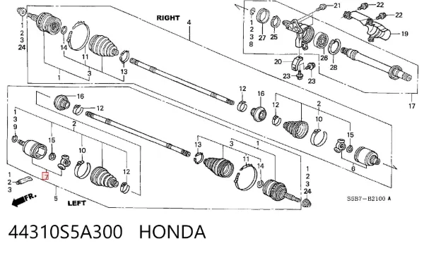 Przegub homokinetyczny wewnętrzny przedni prawy 44310S5A300 Honda