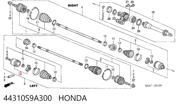 Przegub homokinetyczny wewnętrzny przedni lewy 44310S9A300 Honda
