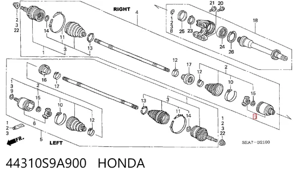 Przegub homokinetyczny wewnętrzny przedni prawy 44310S9A900 Honda