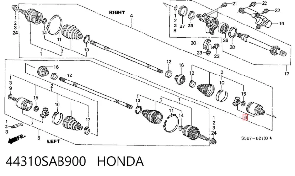 Przegub homokinetyczny wewnętrzny przedni prawy 44310SAB900 Honda
