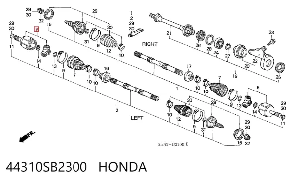 Przegub homokinetyczny wewnętrzny przedni lewy 44310SB2300 Honda
