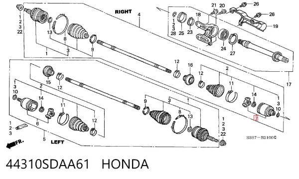 Przegub homokinetyczny wewnętrzny przedni prawy 44310SDAA61 Honda
