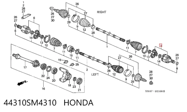 Przegub homokinetyczny wewnętrzny przedni prawy 44310SM4310 Honda