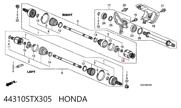 Przegub homokinetyczny wewnętrzny przedni prawy 44310STX305 Honda