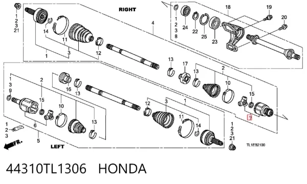 Przegub homokinetyczny wewnętrzny przedni prawy 44310TL1306 Honda