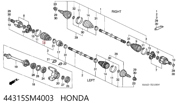 Osłona przegubu homokinetycznego półosi przedniej wewnętrzna 44315SM4003 Honda
