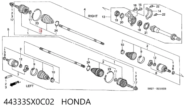 Osłona przegubu homokinetycznego półosi przedniej zewnętrzna 44333SX0C02 Honda