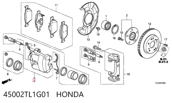 Zacisk hamulcowy przedni prawy 45002TL1G01 Honda