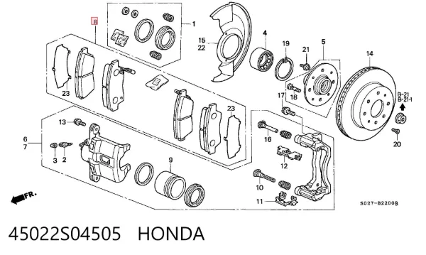 Klocki hamulcowe przednie tarczowe 45022S04505 Honda