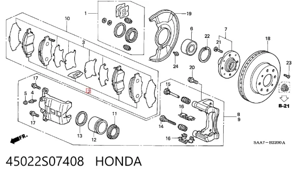 Klocki hamulcowe przednie tarczowe 45022S07408 Honda
