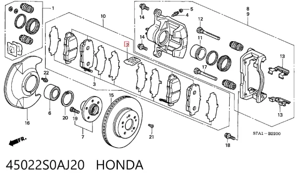 Klocki hamulcowe przednie tarczowe 45022S0AJ20 Honda