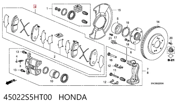 Klocki hamulcowe przednie tarczowe 45022S5HT00 Honda
