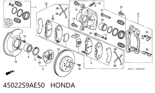 Klocki hamulcowe przednie tarczowe 45022S9AE50 Honda