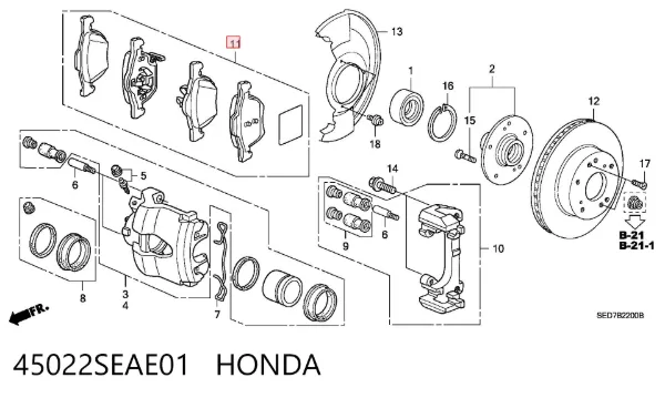Klocki hamulcowe przednie tarczowe 45022SEAE01 Honda