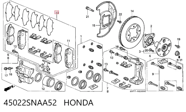 Klocki hamulcowe przednie tarczowe 45022SNAA52 Honda