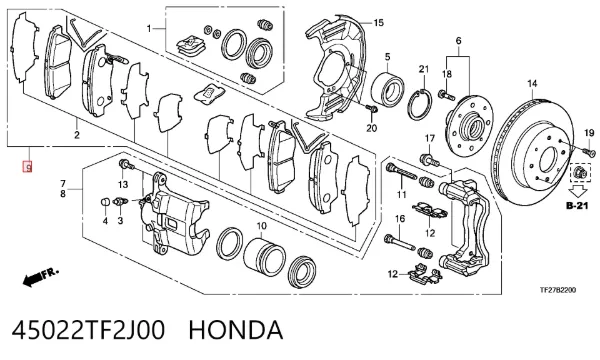 Klocki hamulcowe przednie tarczowe 45022TF2J00 Honda