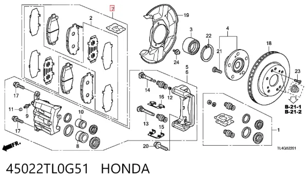 Klocki hamulcowe przednie tarczowe 45022TL0G51 Honda