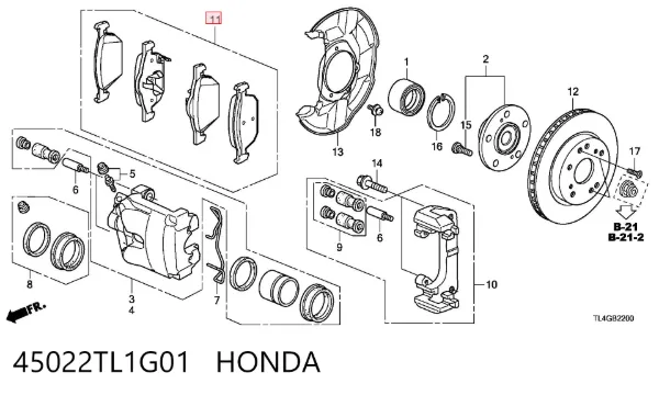Klocki hamulcowe przednie tarczowe 45022TL1G01 Honda