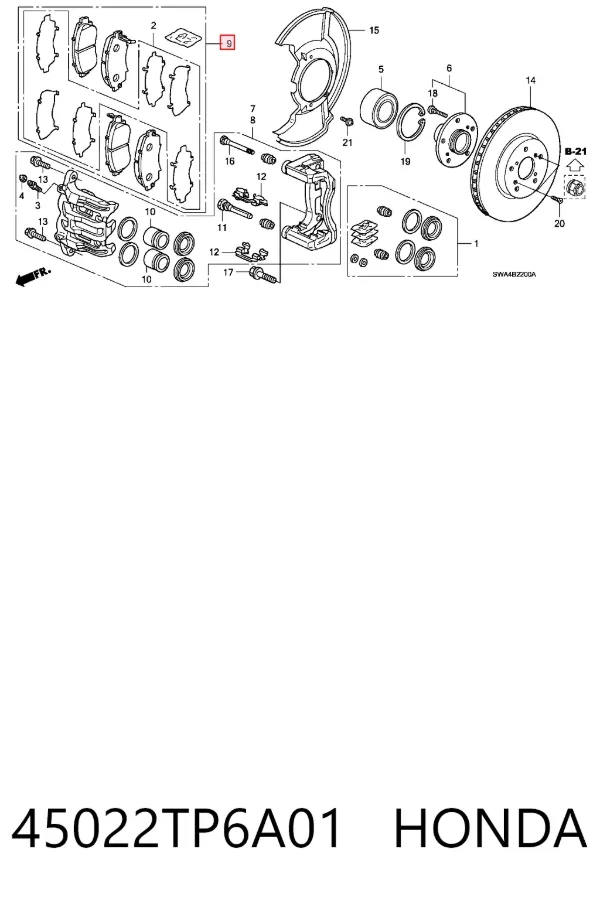 Klocki hamulcowe przednie tarczowe 45022TP6A01 Honda