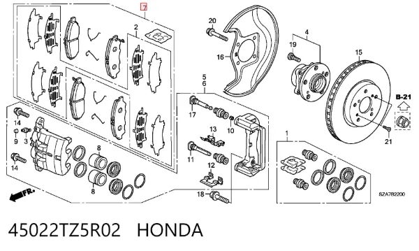 Klocki hamulcowe przednie tarczowe 45022TZ5R02 Honda