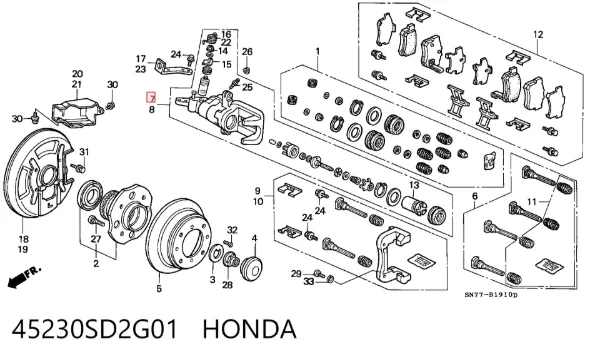Zacisk hamulcowy tylny prawy 45230SD2G01 Honda