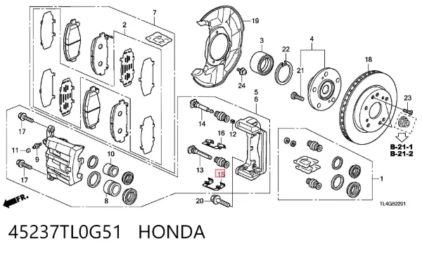 Klocki hamulcowe przednie tarczowe 45237TL0G51 Honda