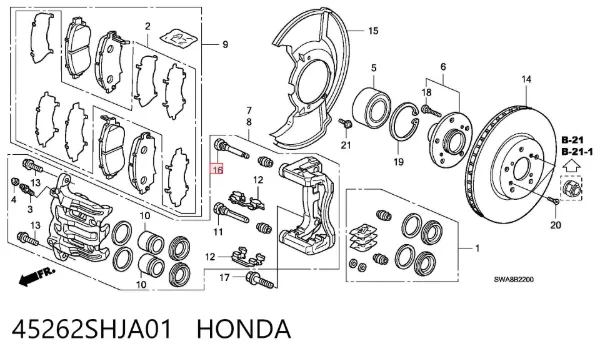 Prowadnica zacisku przedniego górna 45262SHJA01 Honda