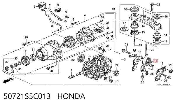 Silentblock przedni (poduszka) reduktora mostu tylnego 50721S5C013 Honda