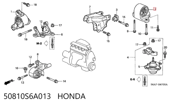 Poduszka (podpora) silnika tylna 50810S6A013 Honda