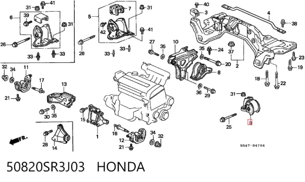 Poduszka (podpora) silnika lewa 50820SR3J03 Honda