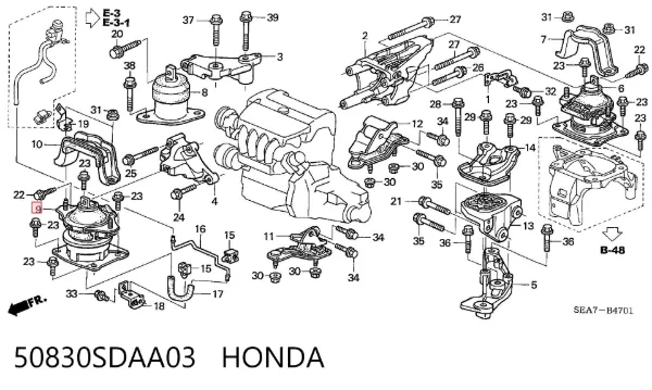 Poduszka (podpora) silnika przednia 50830SDAA03 Honda