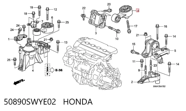 Poduszka (podpora) silnika tylna 50890SWYE02 Honda