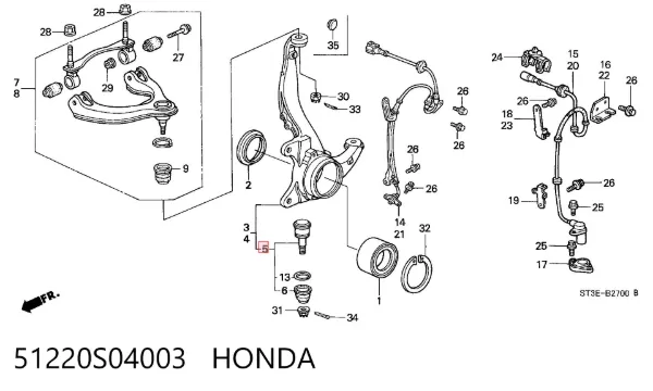 Sworzeń wahacza dolny 51220S04003 Honda