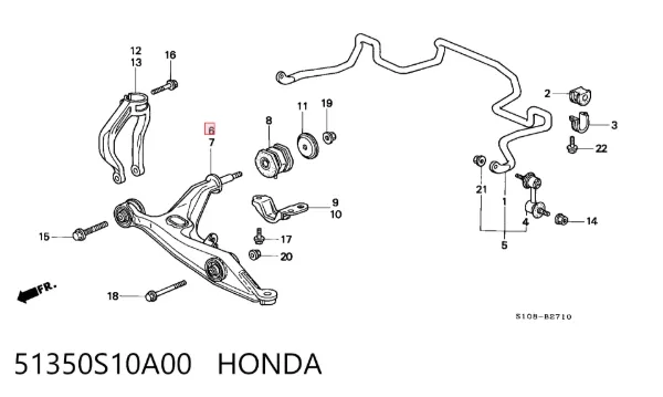 Wahacz zawieszenia przedniego dolny prawy 51350S10A00 Honda
