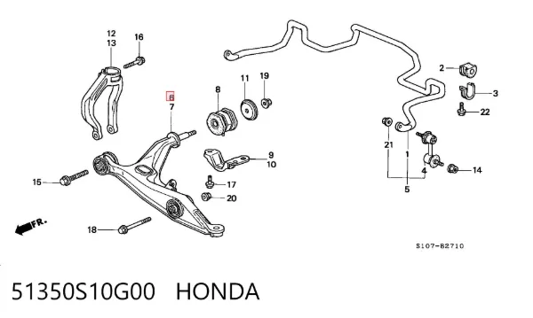 Wahacz zawieszenia przedniego dolny prawy 51350S10G00 Honda