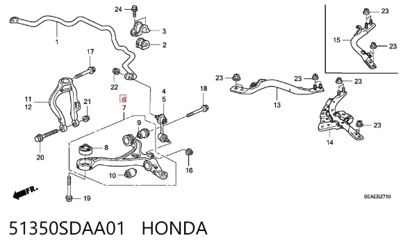 Wahacz zawieszenia przedniego dolny prawy 51350SDAA01 Honda