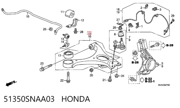 Wahacz zawieszenia przedniego dolny prawy 51350SNAA03 Honda