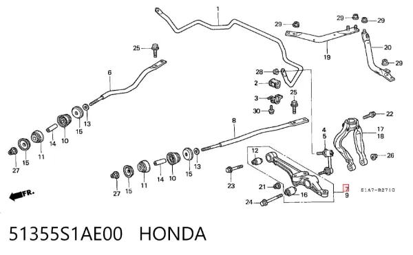 Wahacz zawieszenia przedniego dolny prawy 51355S1AE00 Honda