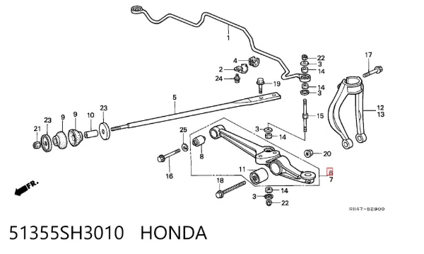 Wahacz zawieszenia przedniego dolny prawy 51355SH3010 Honda
