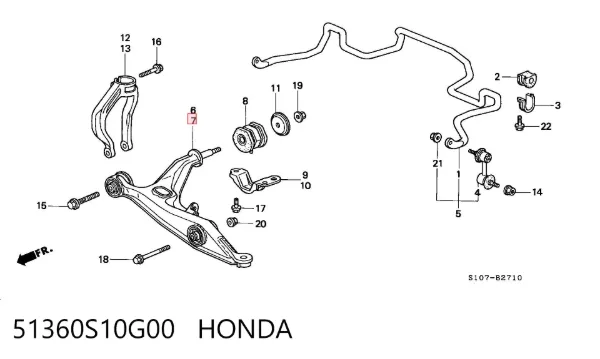 Wahacz zawieszenia przedniego dolny lewy 51360S10G00 Honda