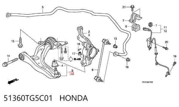 Wahacz zawieszenia przedniego dolny lewy 51360TG5C01 Honda
