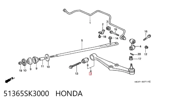Wahacz zawieszenia przedniego dolny lewy 51365SK3000 Honda