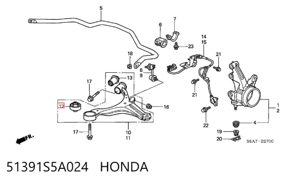 Silentblock przedniego wahacza dolnego 51391S5A024 Honda