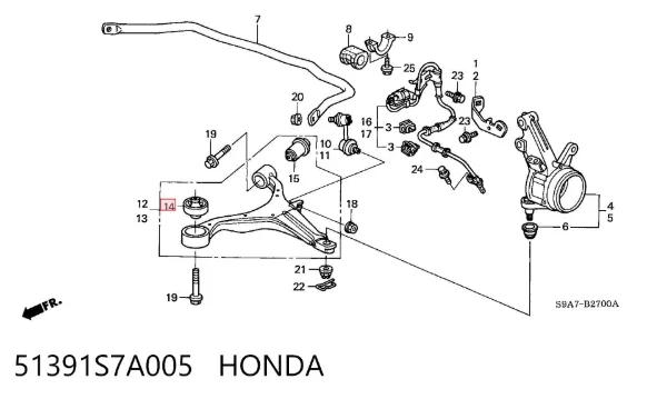 Silentblock przedniego wahacza dolnego 51391S7A005 Honda