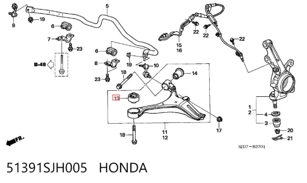 Silentblock wahacza tylnego górnego 51391SJH005 Honda