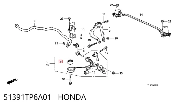 Silentblock przedniego wahacza dolnego 51391TP6A01 Honda